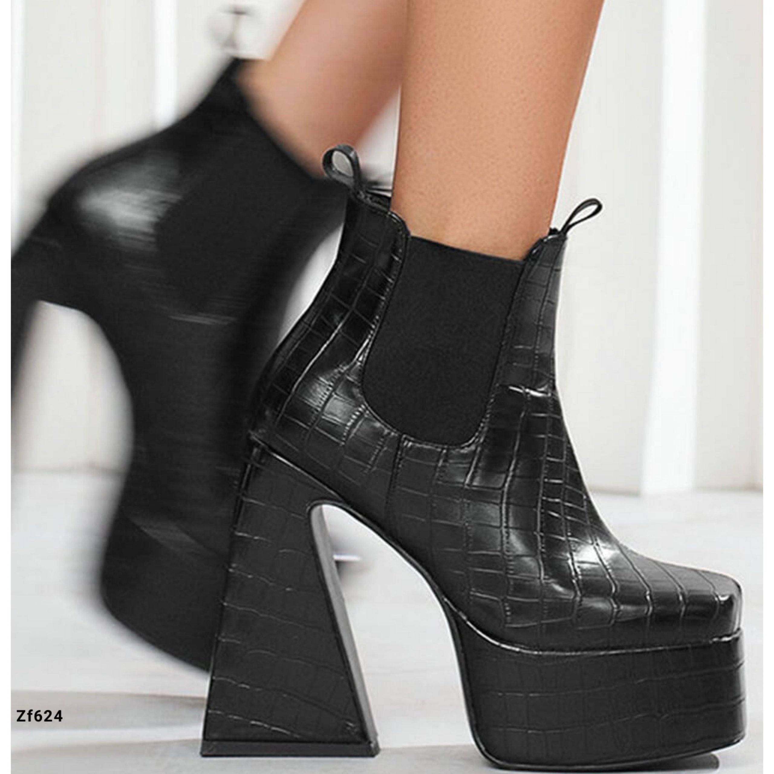 Botin negro textura plataforma 5cm tacon 14cm BT15 C-1